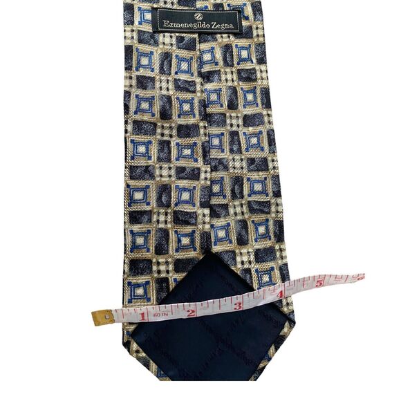 Ermenegildo‎ Zegna Men's Silk Necktie Blue Geometric Handmade In Italy 55” Long - Picture 7 of 8